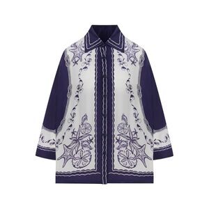 Farm Rio Women Oversized Shirt With Navy Blue Print